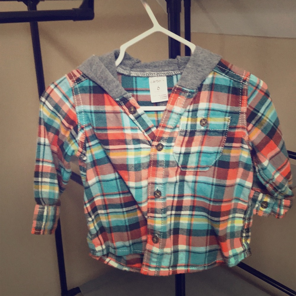 Carters orange plaid hooded button up